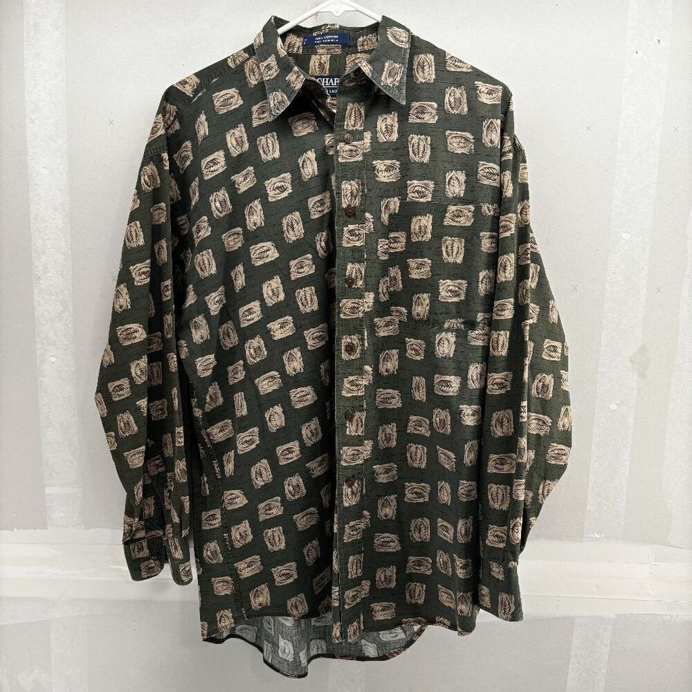 Vintage‎ Y2K 90s Chaps Ralph Lauren Button Up Shirt Mens M Green Leaf Print